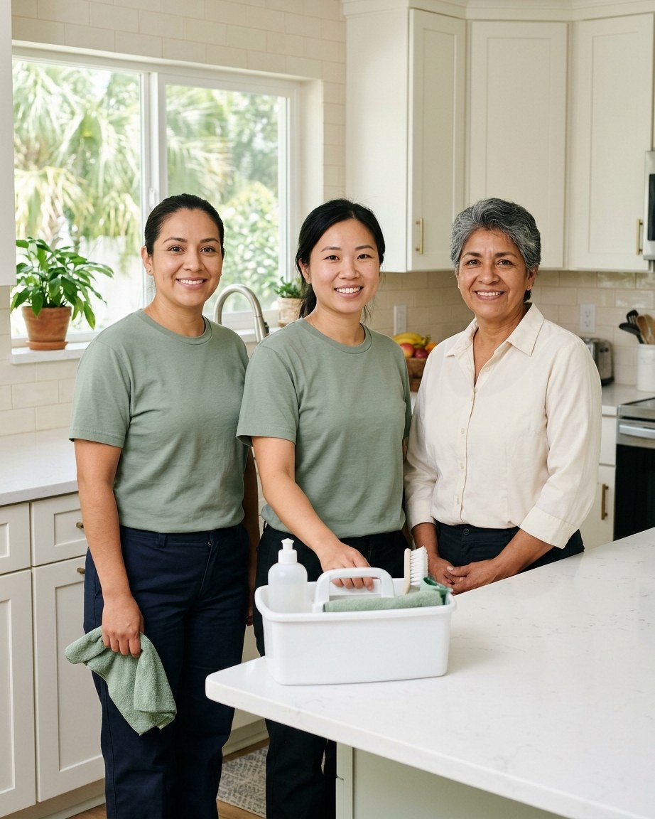 Marisol, Thuy and Rosa of Palm and Linen in a client's kitchen
